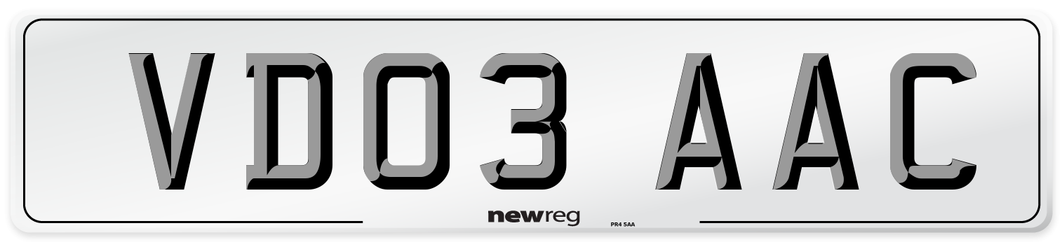VD03 AAC Number Plate from New Reg